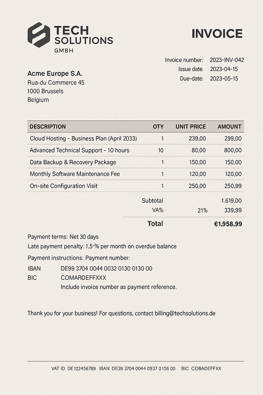 Invoice Data Extraction document example