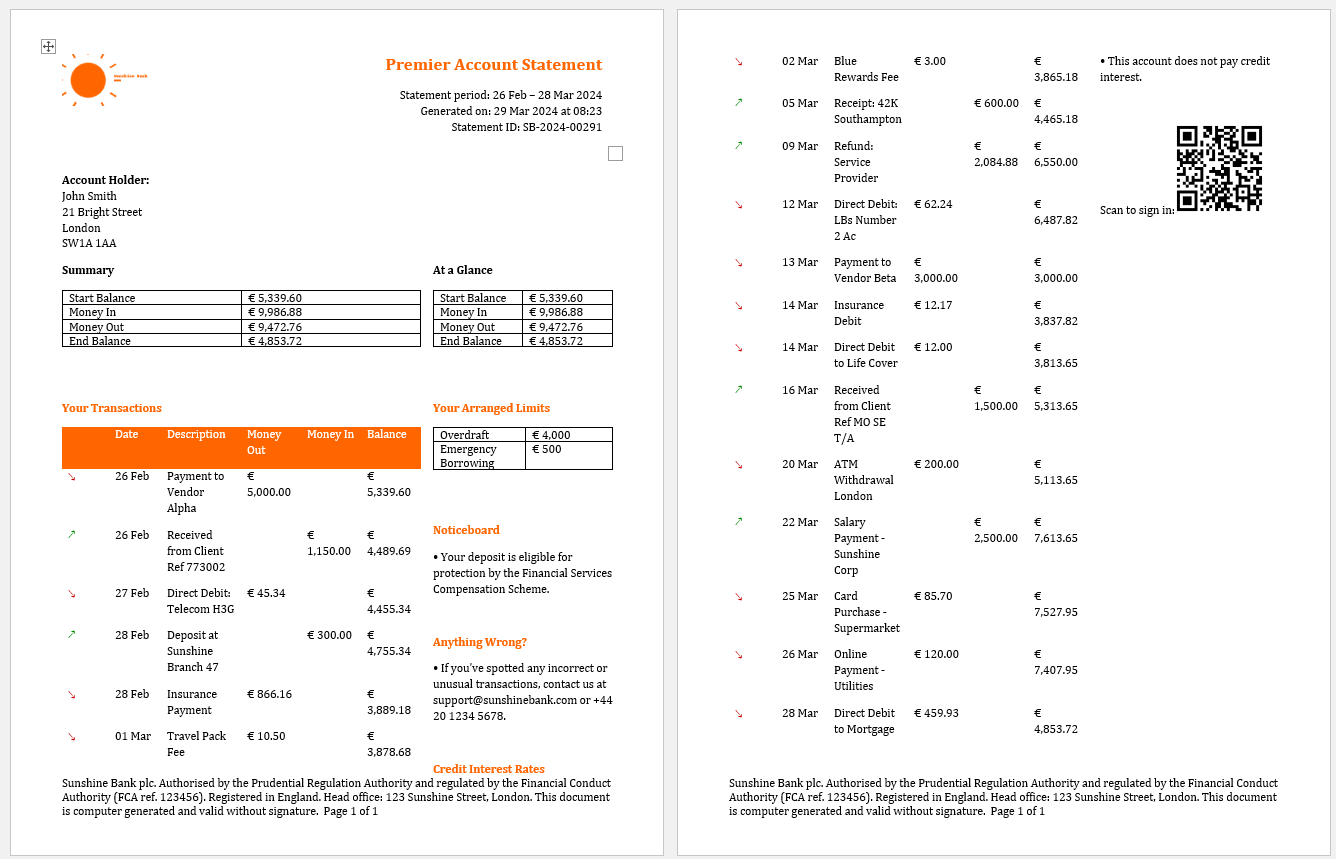 Financial & Tax Document Processing document example